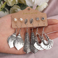 6 pair bohemian boho earrings set Silver Tone 004