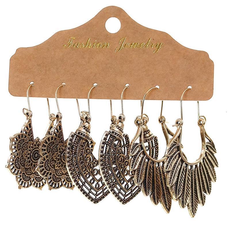 Antique style vintage looking boho bohemian earrings set Bronze/Goldish Tone 002