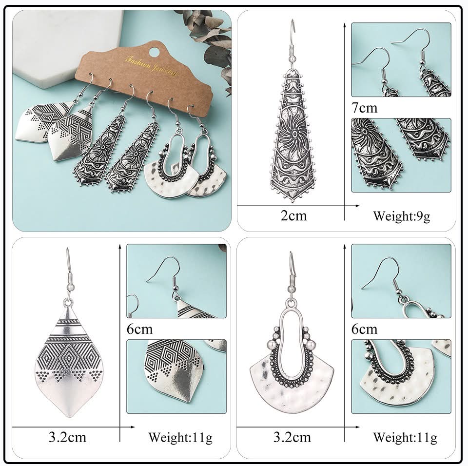 6 pair bohemian boho earrings set Silver Tone 004