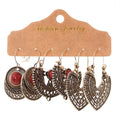 Bohemian Boho Earring Sets - 3 Pairs Antique Style Jewelry with Red Stones and Intricate Designs glamorous formal jewelry- 006